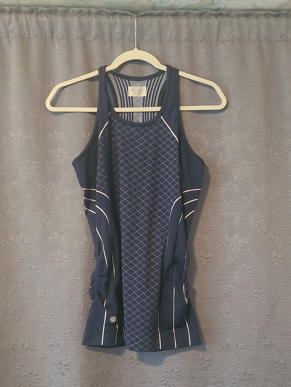Athleta Finish Fast Line Navy and White  Tank